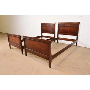 Kindel Furniture Federal Carved Mahogany Twin Size Beds, Circa 1960s