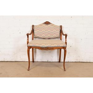 Romweber French Provincial Louis XV Carved Acacia Wood Vanity Chair, Circa 1920s