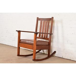 Stickley Brothers Antique Mission Oak Arts & Crafts Rocking Chair, Circa 1910