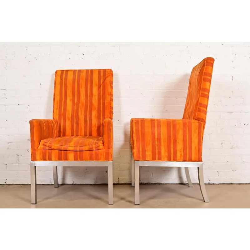 Leon Rosen for Pace Collection Mid-Century Modern Chrome Armchairs or Dining Chairs, Pair - Image 10