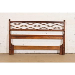 Baker Furniture Mid-Century French Regency Carved Cherry Wood Queen Size Headboard, Circa 1960s