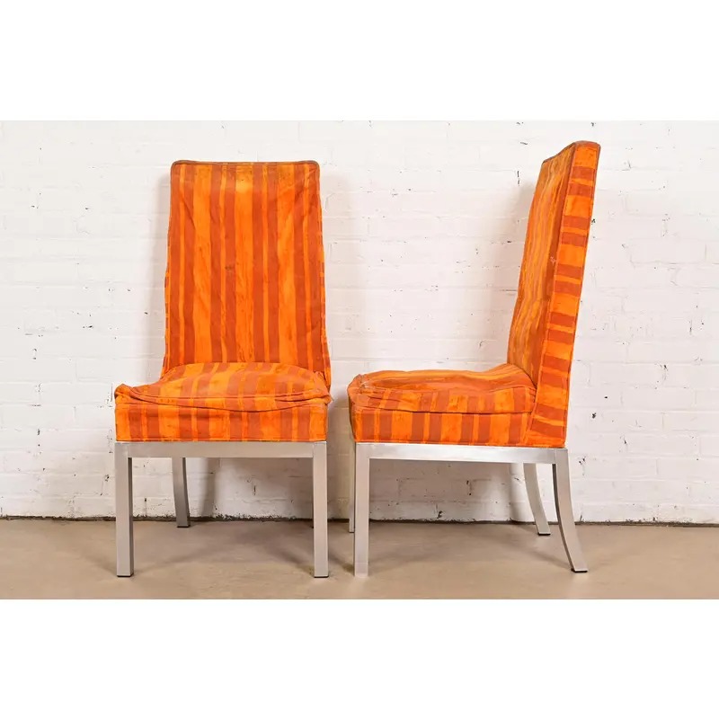 Leon Rosen for Pace Collection Mid-Century Modern Chrome and Upholstered Dining Chairs, Set of Four - Image 11