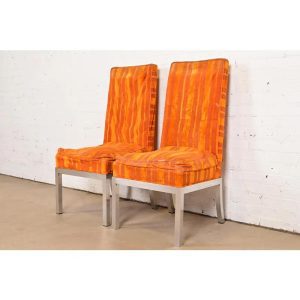 Leon Rosen for Pace Collection Mid-Century Modern Chrome Side Chairs or Dining Chairs, Pair