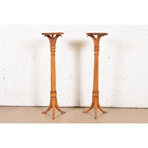 Regency Oak Torchieres or Pedestal Plant Stands, Circa 1940s