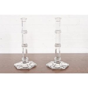 Tiffany & Co. Clear Crystal Tall Candlesticks, Pair