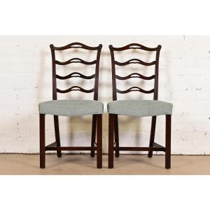 Baker Furniture Georgian Carved Mahogany Side Chairs or Dining Chairs, Pair