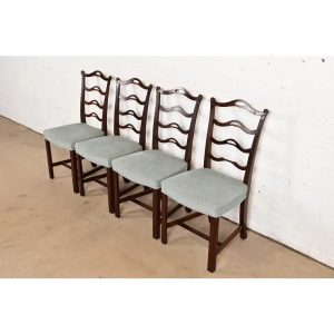 Baker Furniture Georgian Carved Mahogany Side Chairs or Dining Chairs, Set of Four