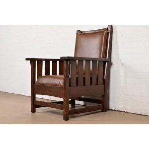 Charles Stickley Antique Mission Oak Arts & Crafts Lounge Chair, Newly Refinished