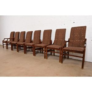 Henredon Mid-Century Modern Sculpted Oak High Back Dining Chairs, Set of Eight
