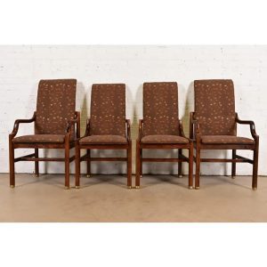 Henredon Mid-Century Modern Sculpted Oak High Back Dining Chairs, Set of Four