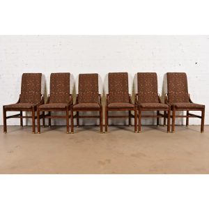 Henredon Mid-Century Modern Sculpted Oak High Back Dining Chairs, Set of Six