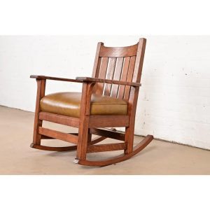 L. & J. G. Stickley Antique Mission Oak Arts & Crafts Rocking Chair, Circa 1910
