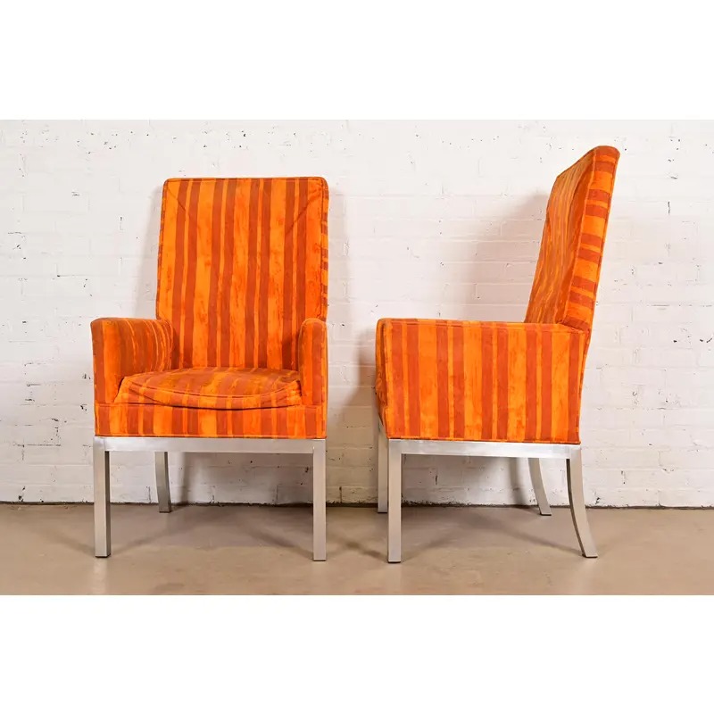 Leon Rosen for Pace Collection Mid-Century Modern Chrome and Upholstered Dining Chairs, Set of Four - Image 12