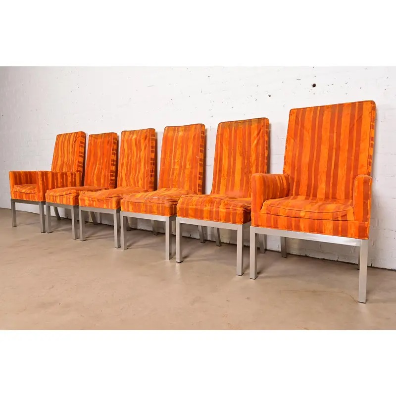 Leon Rosen for Pace Collection Mid-Century Modern Chrome Armchairs or Dining Chairs, Pair - Image 12