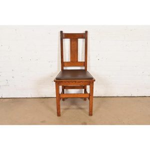 Limbert Antique Mission Oak Arts & Crafts T-Back Side Chair or Dining Chair, Circa 1910