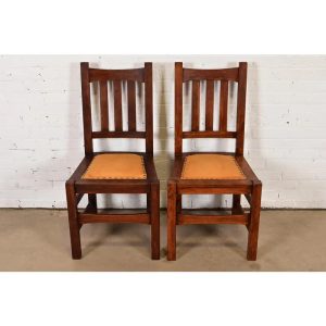 Stickley Brothers Antique Mission Oak Arts & Crafts Side Chairs or Dining Chairs, Pair