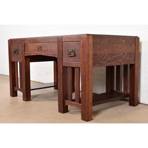 Stickley Brothers Style Antique Mission Oak Arts & Crafts Desk With Built-in Bookcases, Circa 1910