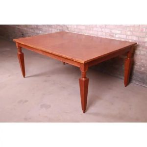 Baker Furniture Neoclassical Inlaid Cherry and Burl Wood Extension Dining Table