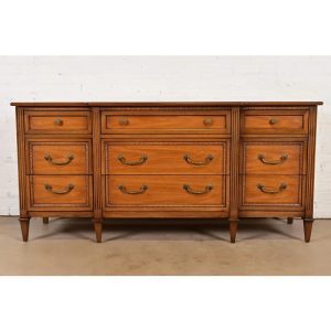 Drexel French Regency Louis XVI Carved Fruitwood Triple Dresser, Circa 1960s