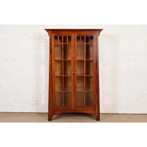 Ethan Allen Arts & Crafts Solid Cherry Wood Lighted Bookcase or Display Cabinet