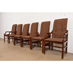Henredon Mid-Century Modern Sculpted Oak High Back Dining Chairs, Set of Six
