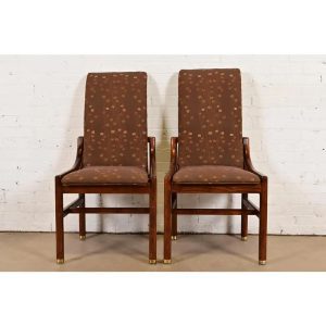Henredon Mid-Century Modern Sculpted Oak High Back Side Chairs or Dining Chairs, Pair