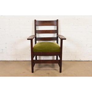 L. & J. G. Stickley Antique Mission Oak Arts & Crafts Ladder Back Armchair, Circa 1910