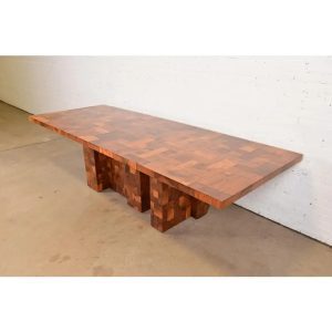 Paul Evans for Directional Cityscape Patchwork Burl Wood Pedestal Extension Dining Table, 1970s