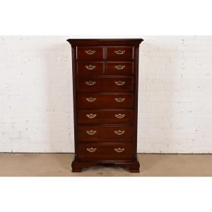 Thomasville Georgian Carved Cherry Wood Lingerie Chest or Highboy Dresser