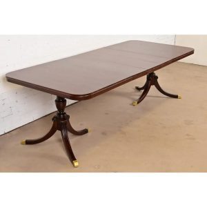Drexel Georgian Mahogany Double Pedestal Extension Dining Table, Newly Refinished