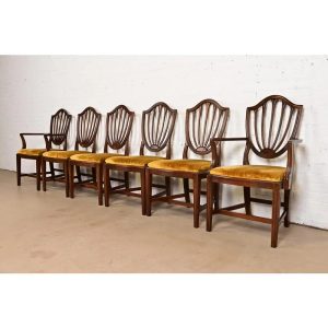 Ethan Allen Federal Mahogany Shield Back Dining Chairs, Set of Six