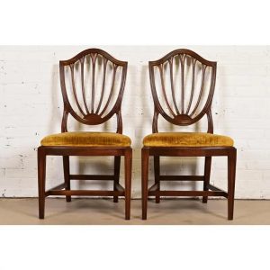 Ethan Allen Federal Mahogany Shield Back Side Chairs or Dining Chairs, Pair
