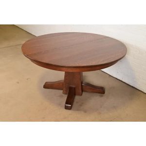 Limbert Antique Mission Oak Arts & Crafts Pedestal Extension Dining Table, Newly Refinished