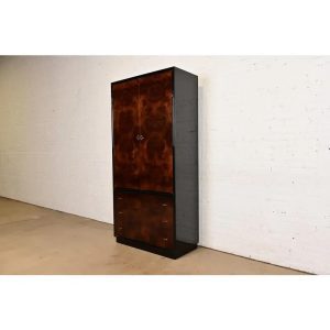 Milo Baughman Style Modern Art Deco Burl Wood Armoire Dresser or Gentleman's Chest by Henredon