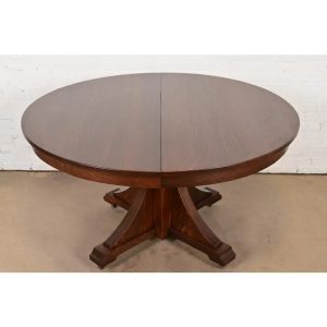 Stickley Brothers Antique Arts & Crafts Pedestal Extension Dining Table, Newly Refinished