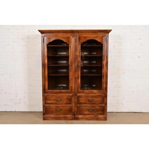 Ethan Allen French Louis Philippe Solid Carved Maple Bookcase or Media Cabinet