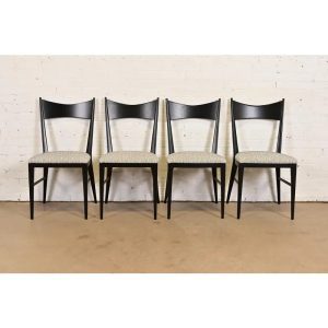 Paul McCobb for Directional Black Lacquered Bow Tie Dining Chairs, Fully Restored