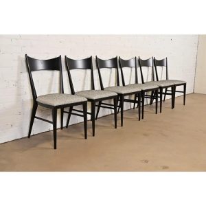 Paul McCobb for Directional Black Lacquered Bow Tie Dining Chairs, Fully Restored