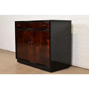 Milo Baughman Style Modern Art Deco Burl Wood Bar Cabinet by Henredon