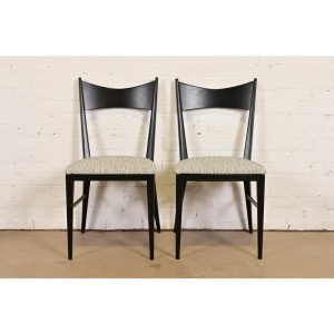 Paul McCobb for Directional Black Lacquered Bow Tie Side Chairs or Dining Chairs, Pair
