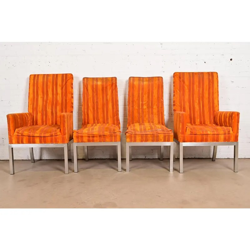 Leon Rosen for Pace Collection Mid-Century Modern Chrome and Upholstered Dining Chairs, Set of Four - Image 2