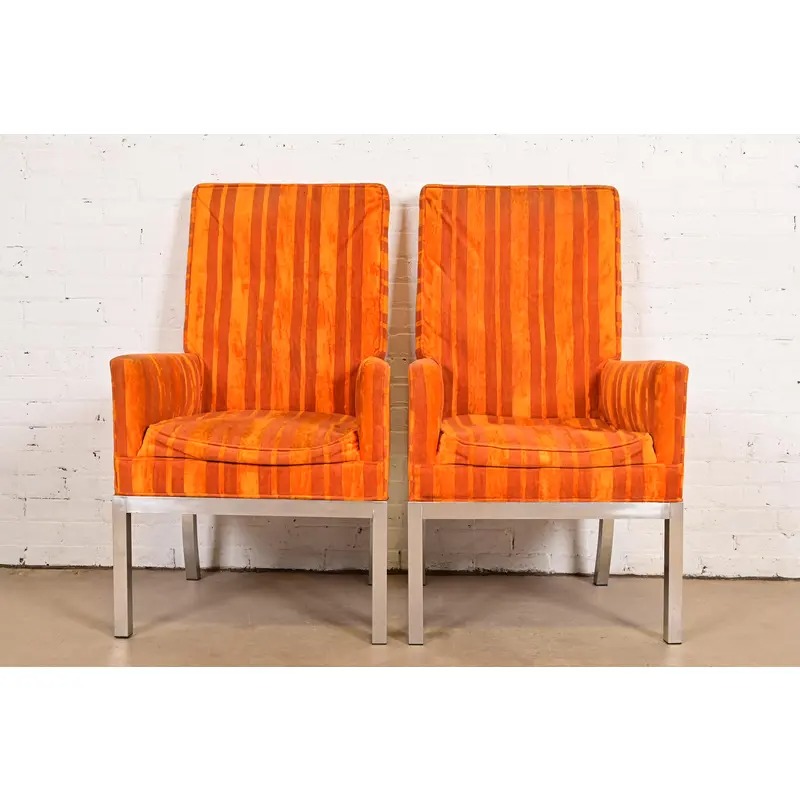 Leon Rosen for Pace Collection Mid-Century Modern Chrome Armchairs or Dining Chairs, Pair - Image 2