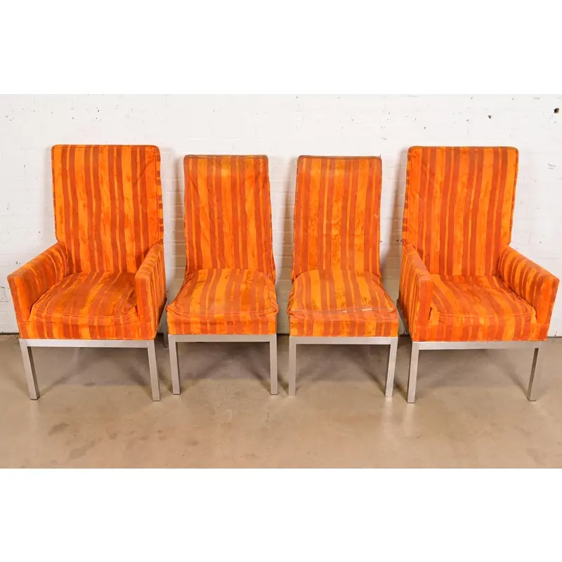 Leon Rosen for Pace Collection Mid-Century Modern Chrome and Upholstered Dining Chairs, Set of Four - Image 3