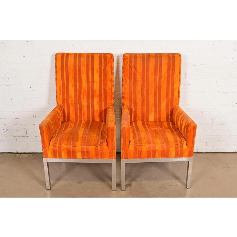 Leon Rosen for Pace Collection Mid-Century Modern Chrome Armchairs or Dining Chairs, Pair - Image 3