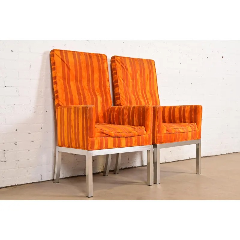 Leon Rosen for Pace Collection Mid-Century Modern Chrome Armchairs or Dining Chairs, Pair - Image 4