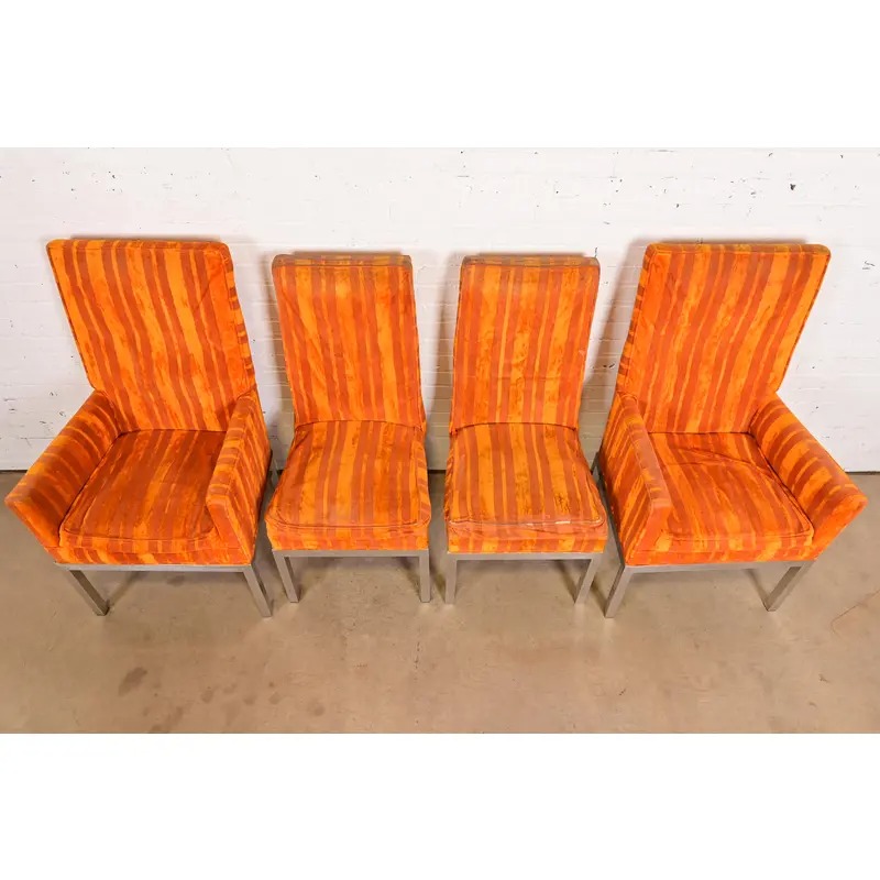 Leon Rosen for Pace Collection Mid-Century Modern Chrome and Upholstered Dining Chairs, Set of Four - Image 5