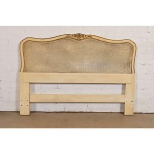 Henredon French Provincial Louis XV Cream Lacquer and Cane Queen Size Headboard, Circa 1960s