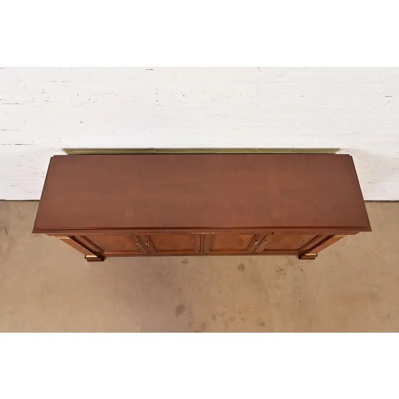 Baker Furniture French Regency Louis XVI Carved Cherry and Burl Wood Sideboard or Bar Cabinet - Image 10