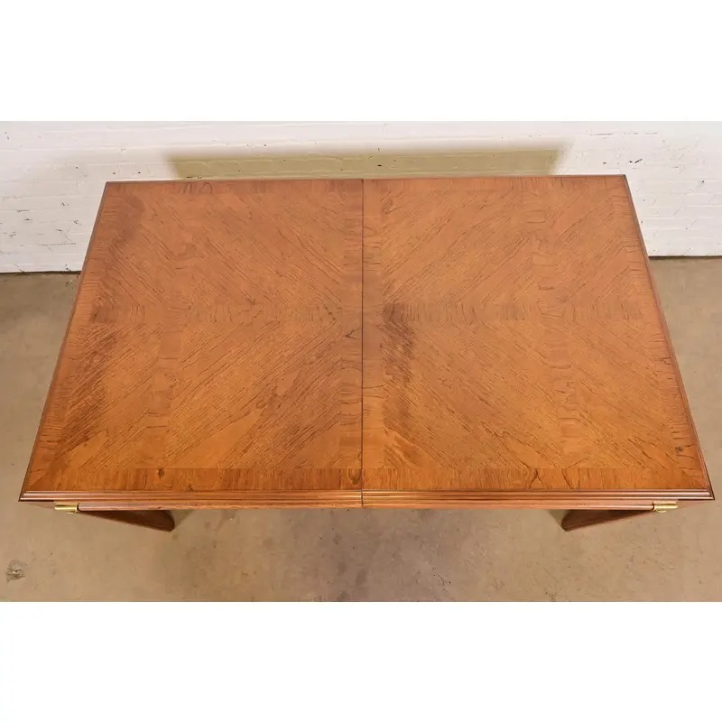 Drexel Heritage Mid-Century Hollywood Regency Campaign Walnut Extension Dining Table, Newly Refinished - Image 10