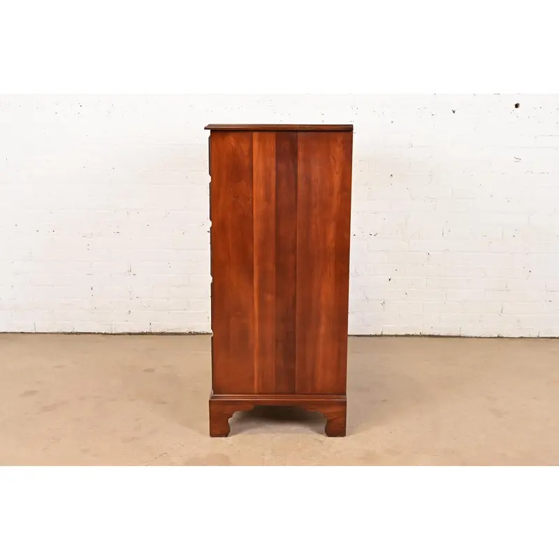 Henkel Harris Georgian Solid Cherry Wood Highboy Dresser, Circa 1960s - Image 10